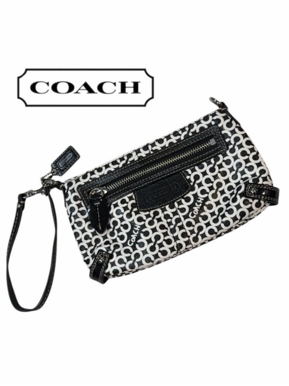 Coach Penelope Signature Op Art‎ Black/White Wristlet